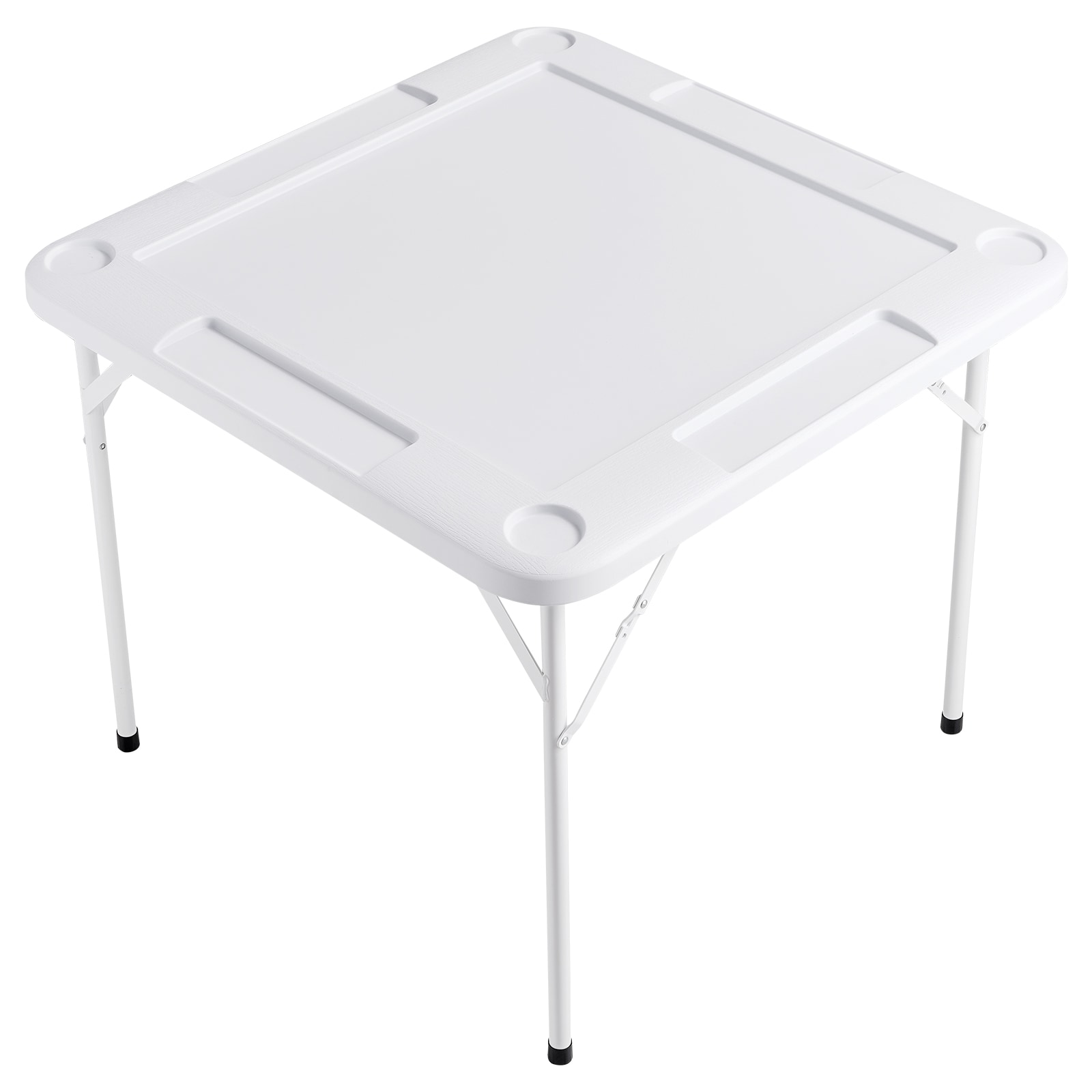 Mahjong Table 4 Player Folding Card Table & 4 Cup Holders Chip Trays White_voghion.com